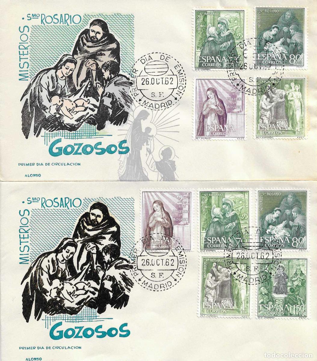 Sellos: RARA VARIEDAD MISTERIOS DEL SANTO ROSARIO 1962 (EDIFIL 1463/66) EN SPD DE ALONSO RELIGION RARO ASI