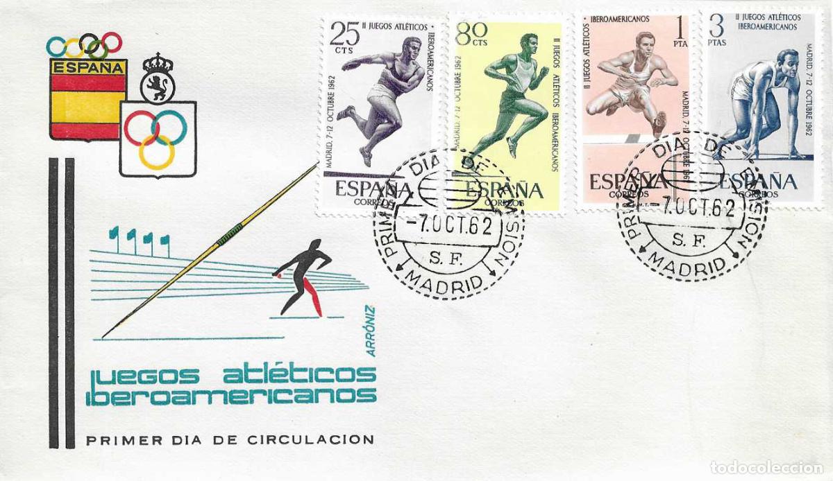 Sellos: II JUEGOS ATLETICOS IBEROAMERICANOS 1962 (EDIFIL 1450/53) EN SPD DIA SIN CIRCULAR ARRONIZ RARO XZX