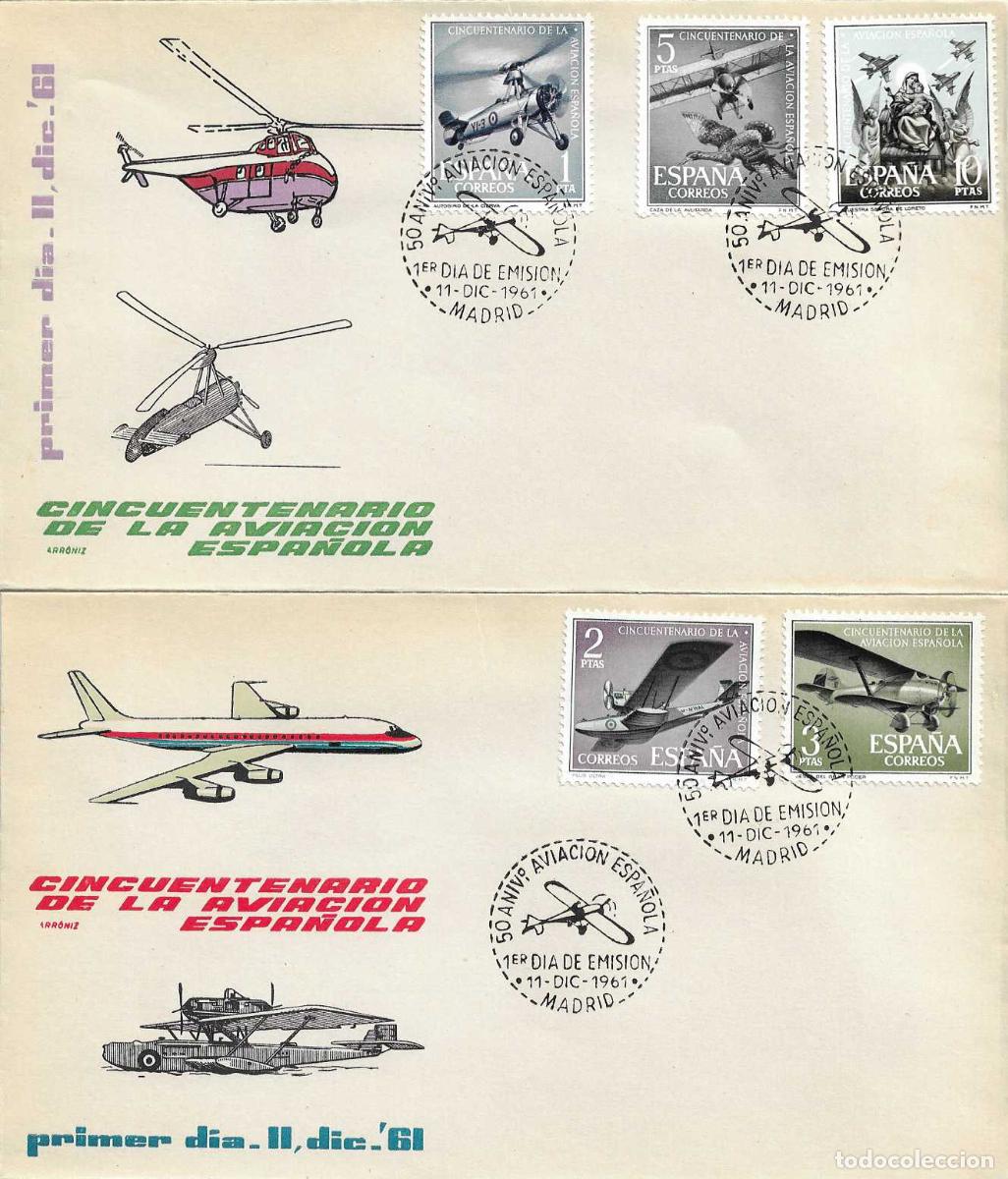 Sellos: AVIACION ESPA&Ntilde;OLA L 50 ANIVERSARIO 1961 (EDIFIL 1401/05) EN DOS SPD SIN CIRCULAR ARRONIZ RAROS XZX