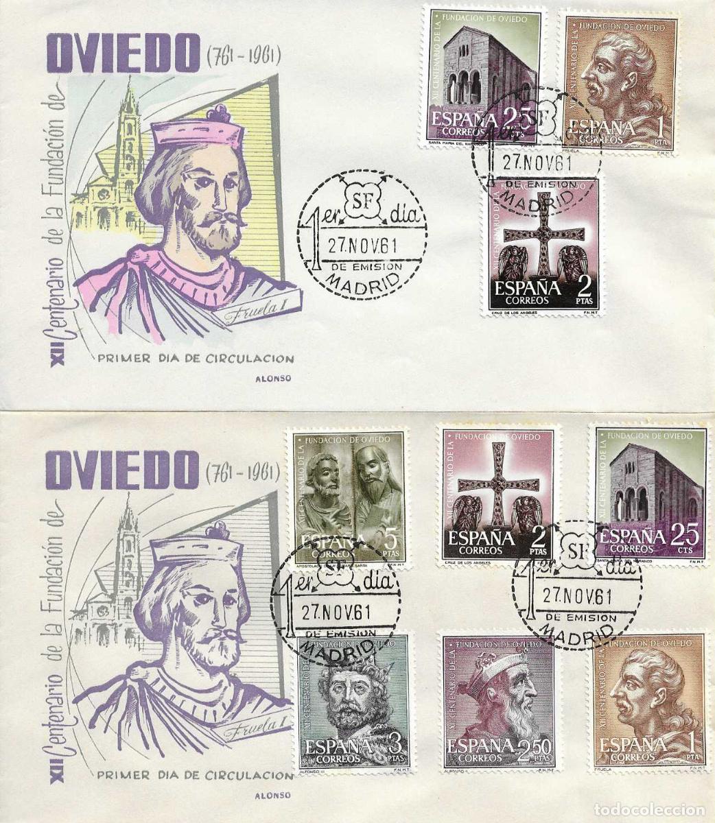 Sellos: RARA VARIEDAD FUNDACION DE OVIEDO ASTURIAS XII CENTENARIO 1961 (EDIFIL 1394/96) EN SPD DE ALONSO XZX