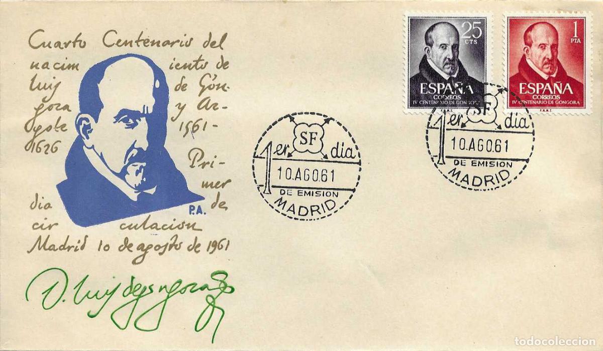 Sellos: LUIS DE GONGORA Y ARGOTE IV CENTENARIO 1961 (EDIFIL 1369/70) EN SOBRE PRIMER DIA DE ARRONIZ XZX