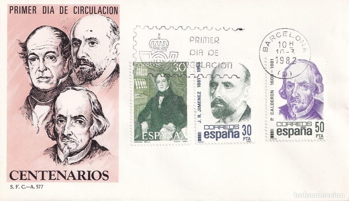 Sellos: SPD Barcelona 1982 - Centenarios - Andr&eacute;s Bello - Juan Ram&oacute;n Jim&eacute;nez - Pedro Calder&oacute;n de la Barca