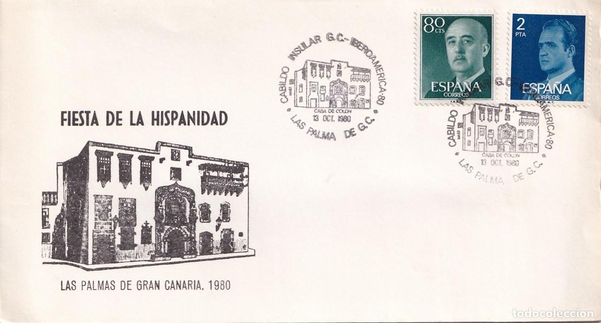Sellos: Sobre Las Palmas de Gran Canaria 1980 - Fiesta de la Hispanidad - Cabildo insular G.C-Iberoam&eacute;rica