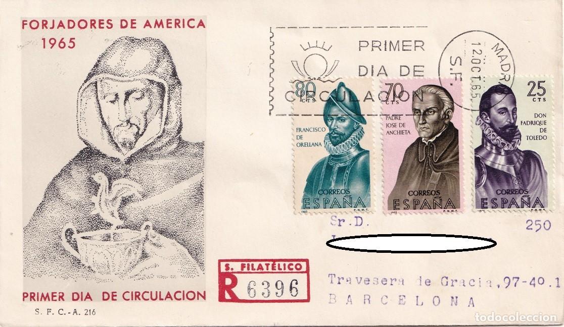 Sellos: SPD Madrid 1965 R - Forjadores de Am&eacute;rica - Francisco de Orellana - Padre Jos&eacute; de Anchieta - Don Fad