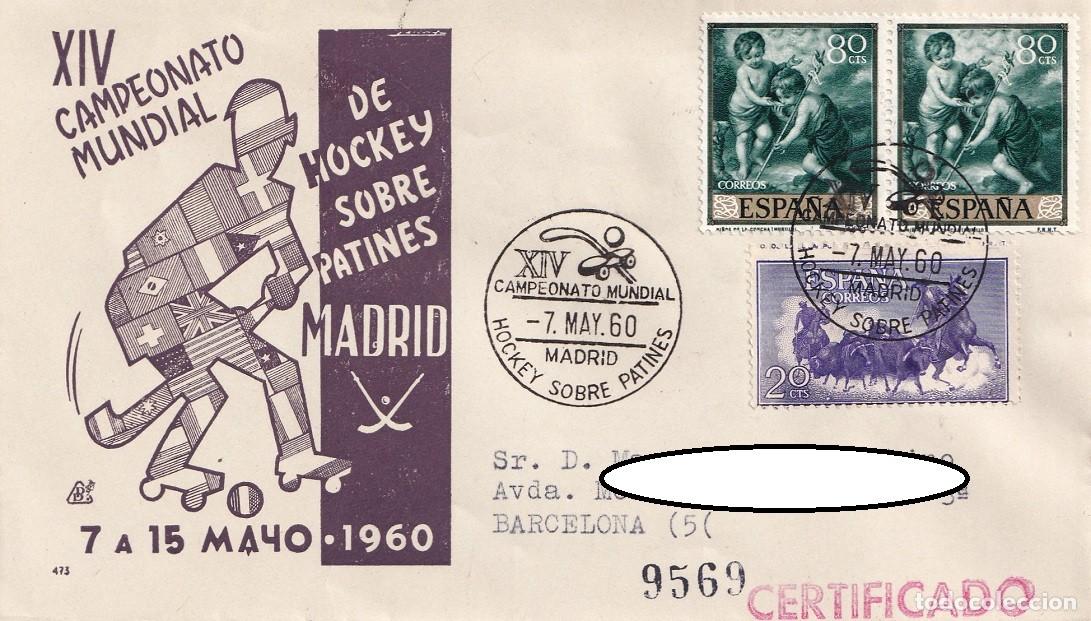 Sellos: Sobre Madrid 1960 Certificado - XIV Campeonato mundial de hockey sobre patines - Matasellos espec