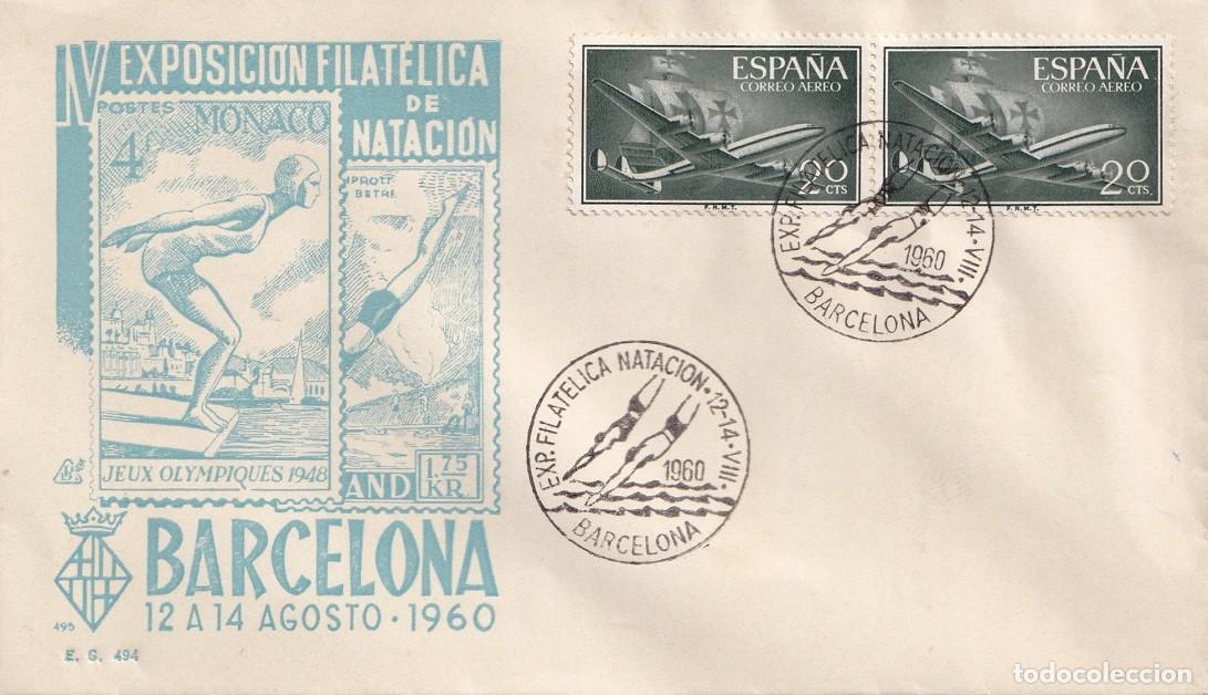 Sellos: Sobre Barcelona 1960 - IV Exposici&oacute;n filat&eacute;lica de nataci&oacute;n - 12 a 14 Agosto 1960 - Deporte - JJ.OO.