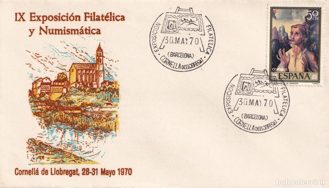 Sellos: Sobre Cornell&agrave; de Llobregat 1970 - IX Exposici&oacute;n Filat&eacute;lica y Numism&aacute;tica - Matasellos especiales
