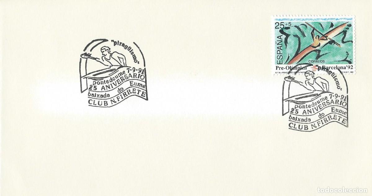 Sellos: 1991. PONTEDEUME. MATASELLOS/POSTMARK. BAIXADA DO EUME. PIRAG&Uuml;ISMO/CANOEING. DEPORTES/SPORTS.