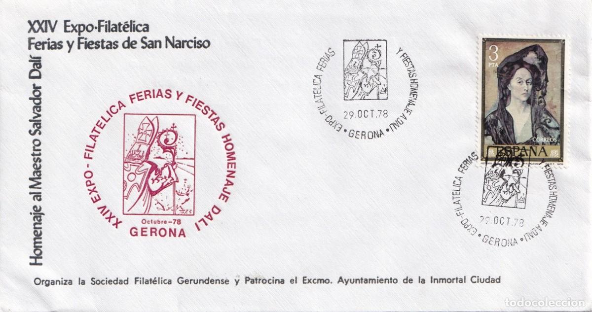 Sellos: Sobre Gerona Girona 1978 - XXIV Expo-Filat&eacute;lica Ferias y Fiestas de San Narciso - Salvador Dal&iacute;
