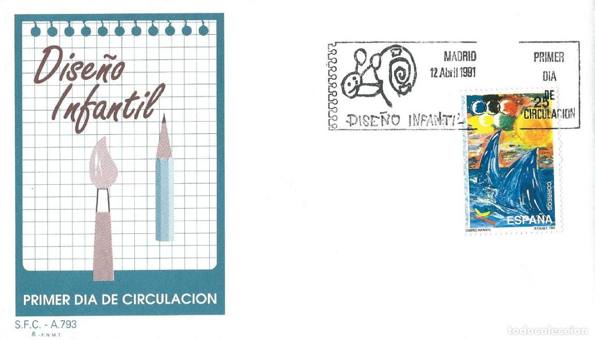 Sellos: 1991. MADRID. SPD/FDC. EDIFIL 3107. DISE&Ntilde;O INFANTIL. DEPORTES/SPORTS. VELA/SAILING. JUEGOS OL&Iacute;MPICOS