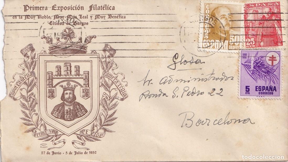 Selos: Sobre Burgos 1952 - Primera Exposici&oacute;n Filat&eacute;lica de la muy noble, muy m&aacute;s leal y muy ben&eacute;fica ciuda