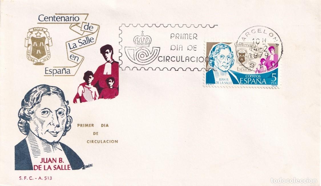 Selos: SPD Barcelona 1979 - Centenario de La Salle en Espa&ntilde;a - Juan B. de La Salle - Primer d&iacute;a circulaci&oacute;n