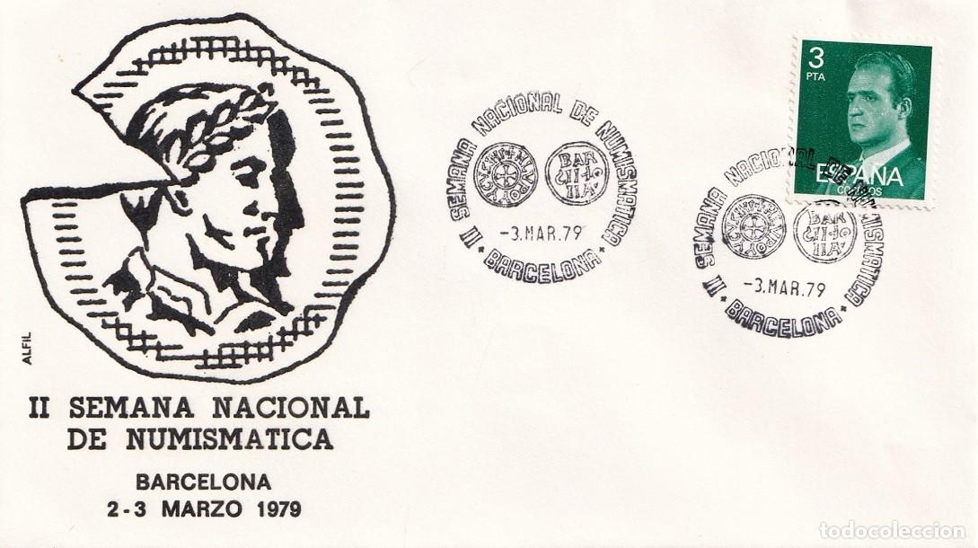 Sellos: Sobre en Alfil Barcelona 1981 - IV Semana Nacional de Numism&aacute;tica - Matasellos especiales