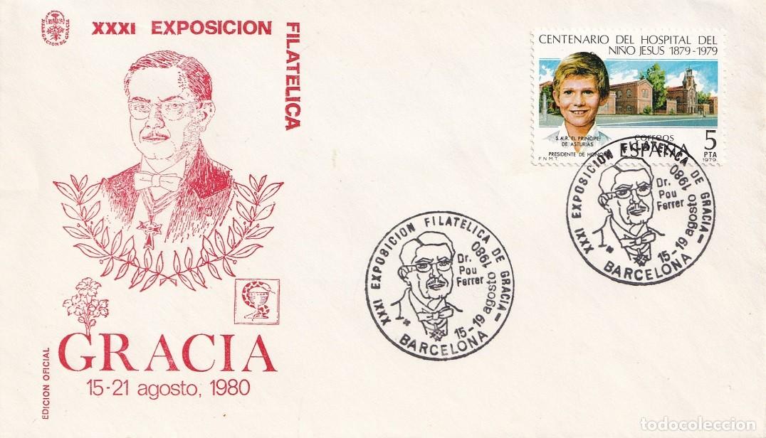 Sellos: Sobre Edici&oacute;n Oficial Barcelona 1980 - Dr Pou Ferrer - XXXI Exposici&oacute;n Filat&eacute;lica de Gracia 15-21 Ag