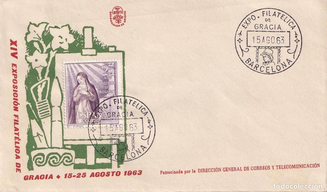 Sellos: Sobre Barcelona 1963 - XIV Exposici&oacute;n filat&eacute;lica de Gracia - Matasellos especiales