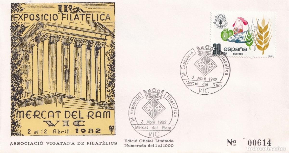 Sellos: Sobre Vic 1982 - II&ordf; Exposici&oacute; Filat&egrave;lica Mercat del Ram - Associaci&oacute; Vigatana de Filat&egrave;lics