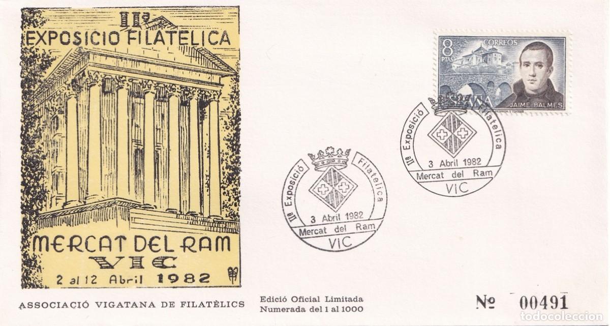 Sellos: Sobre Vic 1982 - II&ordf; Exposici&oacute; Filat&egrave;lica Mercat del Ram - Associaci&oacute; Vigatana de Filat&egrave;lics