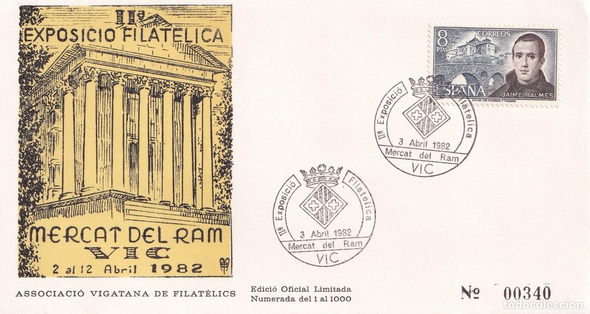 Sellos: Sobre Vic 1982 - II&ordf; Exposici&oacute; Filat&egrave;lica Mercat del Ram - Associaci&oacute; Vigatana de Filat&egrave;lics