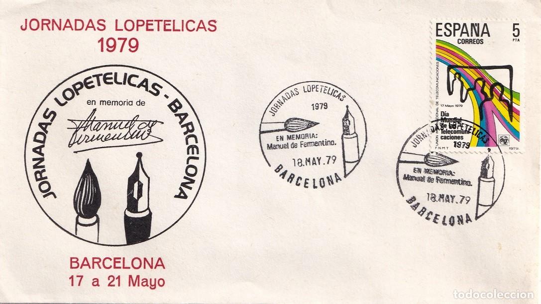 Sellos: Sobre Barcelona 1979 - En memoria de Manuel de Fermentino - Jornadas Lopet&eacute;licas - Matasellos