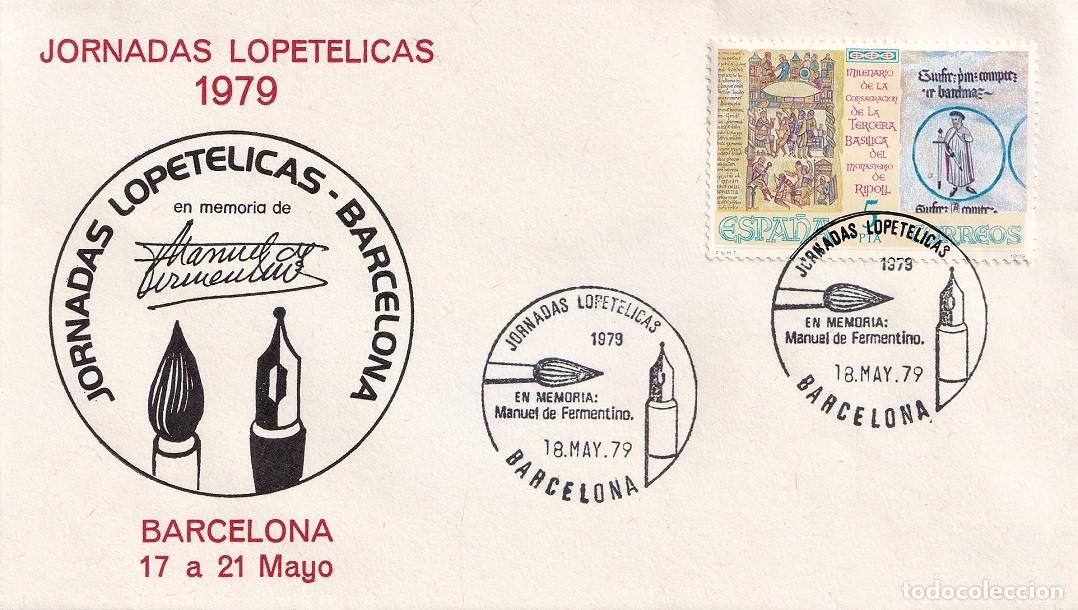 Sellos: Sobre Barcelona 1979 - En memoria de Manuel de Fermentino - Jornadas Lopet&eacute;licas - Matasellos