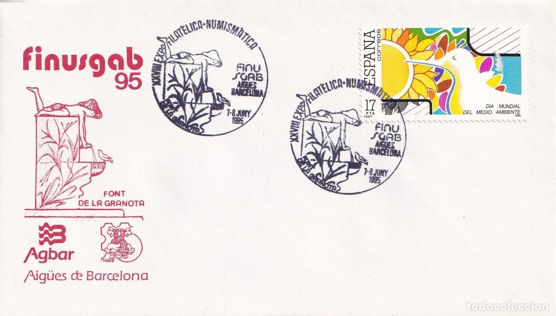 Sellos: Sobre Barcelona 1995 Finusgab 95 - XXVIII Exposici&oacute; filat&egrave;lica i numism&agrave;tica - Font de la granota
