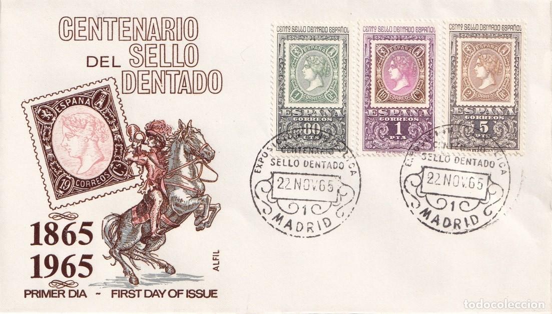 Sellos: SPD Madrid 1965 en Alfil - Centenario de la emisi&oacute;n del primer sello dentado espa&ntilde;ol 1865-1965