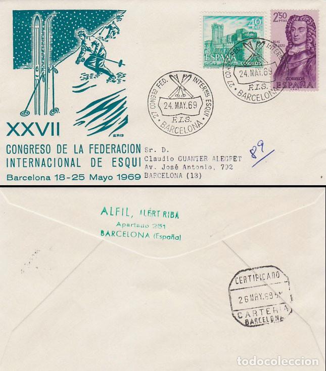 Selos: A&Ntilde;O 1969, ESQUI, CONGRESO DE LA FEDERACION INTERNACIONAL, SOBRE DE ALFIL CIRCULADO