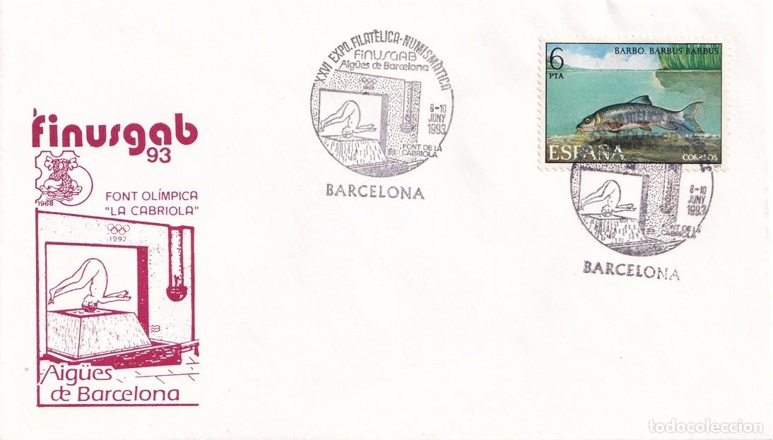 Sellos: Sobre Finusgab 93 Barcelona 1993 - XXVI Exposici&oacute; Filat&egrave;lica-Numism&agrave;tica - Font Ol&iacute;mpica La Cabriola
