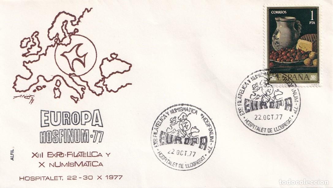 Sellos: Sobre Alfil Hospitalet de Llobregat 1977 - Europa Hosfinum 77 - XIII Expo filat&eacute;lica y X Numism&aacute;tica