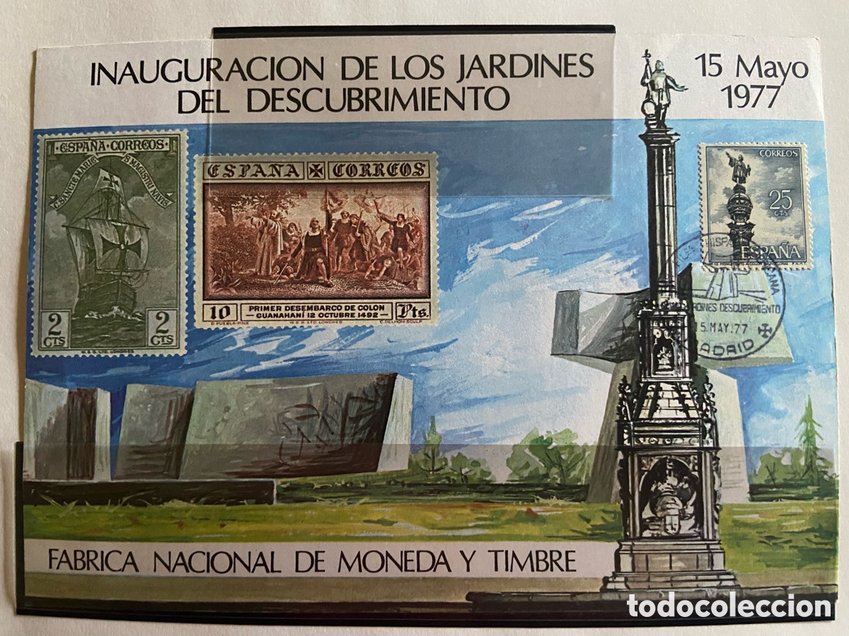 Sellos: TARJETA RECUERDO JARDINES DEL DESCUBRIMIENTO. COLON 1977