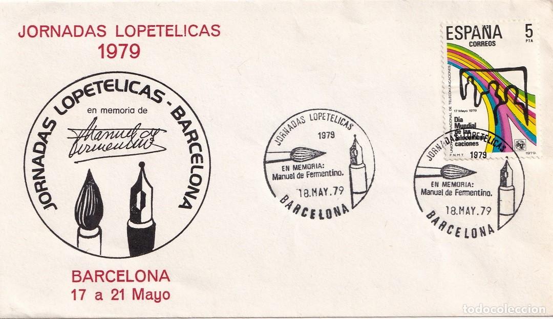 Sellos: Sobre Barcelona 1979 - En memoria de Manuel de Fermentino - Jornadas Lopet&eacute;licas - Matasellos