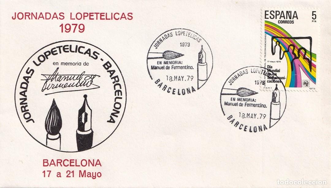 Sellos: Sobre Barcelona 1979 - En memoria de Manuel de Fermentino - Jornadas Lopet&eacute;licas - Matasellos
