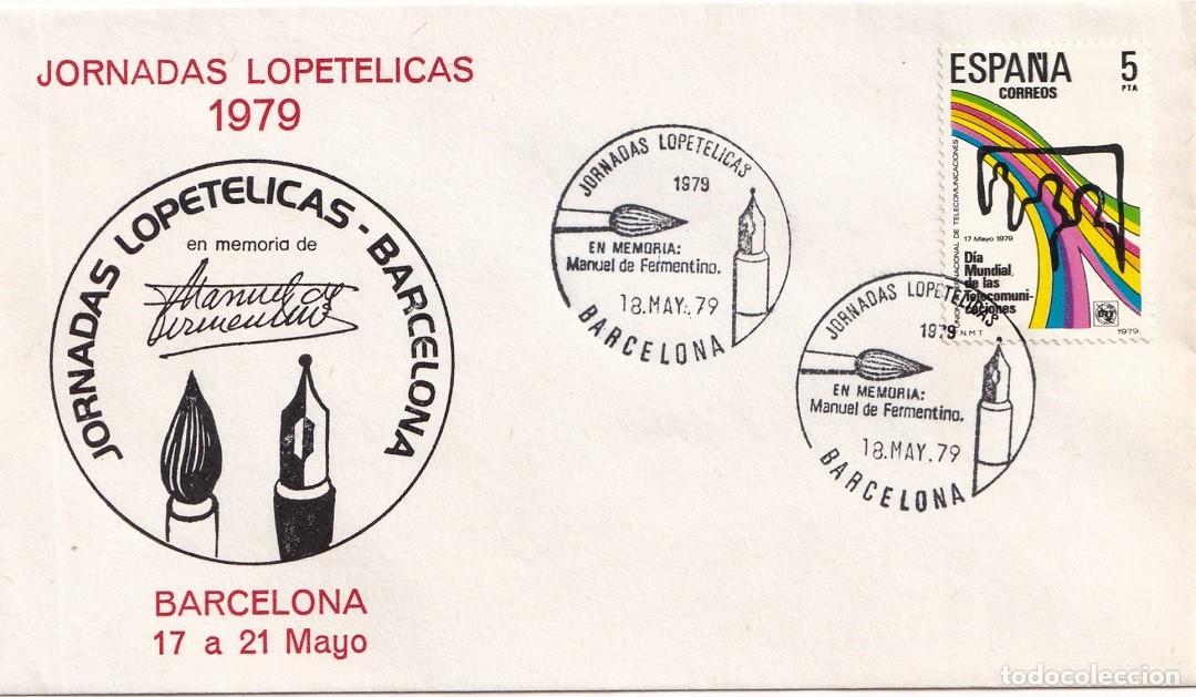 Sellos: Sobre Barcelona 1979 - En memoria de Manuel de Fermentino - Jornadas Lopet&eacute;licas - Matasellos