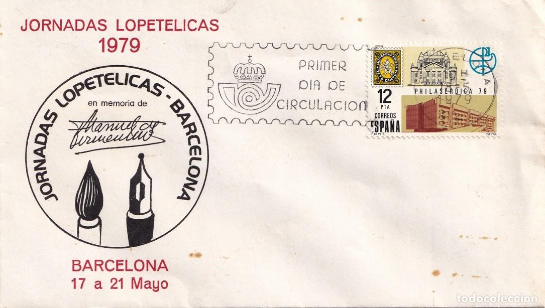 Sellos: SPD Barcelona 1979 - En memoria de Manuel de Fermentino - Jornadas Lopet&eacute;licas - Primer d&iacute;a