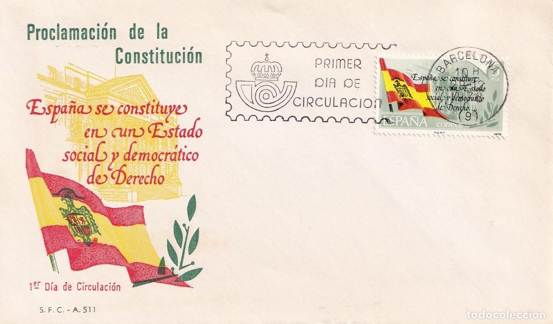 Sellos: SPD Barcelona 1978 - Proclamaci&oacute;n de la Constituci&oacute;n - Primer d&iacute;a de circulaci&oacute;n - FDC