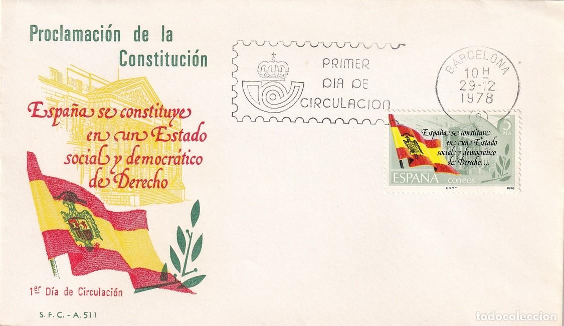 Sellos: SPD Barcelona 1978 - Proclamaci&oacute;n de la Constituci&oacute;n - Primer d&iacute;a de circulaci&oacute;n - FDC