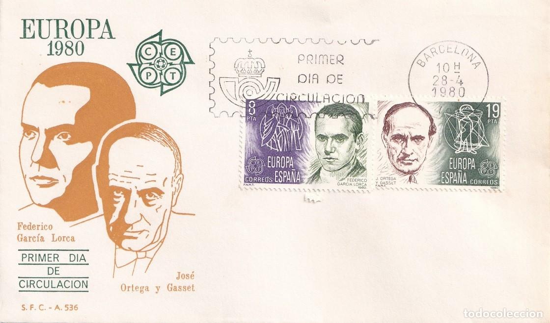 Sellos: SPD Barcelona 1980 - Europa CEPT - Federico Garc&iacute;a Lorca - Jos&eacute; Ortega y Gasset - Primer d&iacute;a