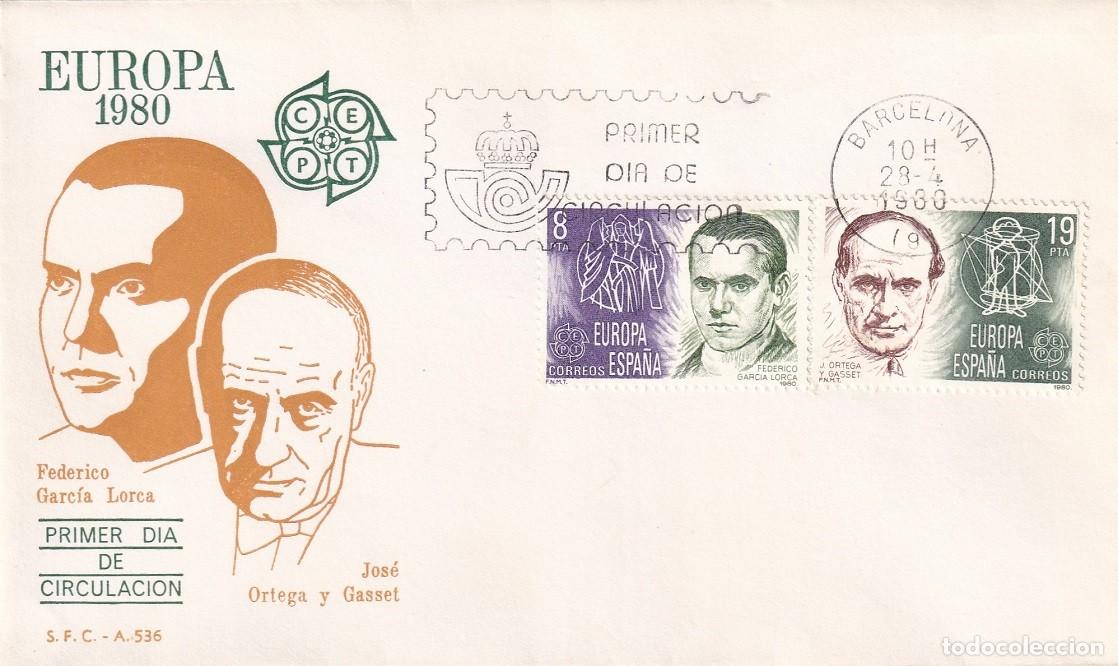 Sellos: SPD Barcelona 1980 - Europa CEPT - Federico Garc&iacute;a Lorca - Jos&eacute; Ortega y Gasset - Primer d&iacute;a