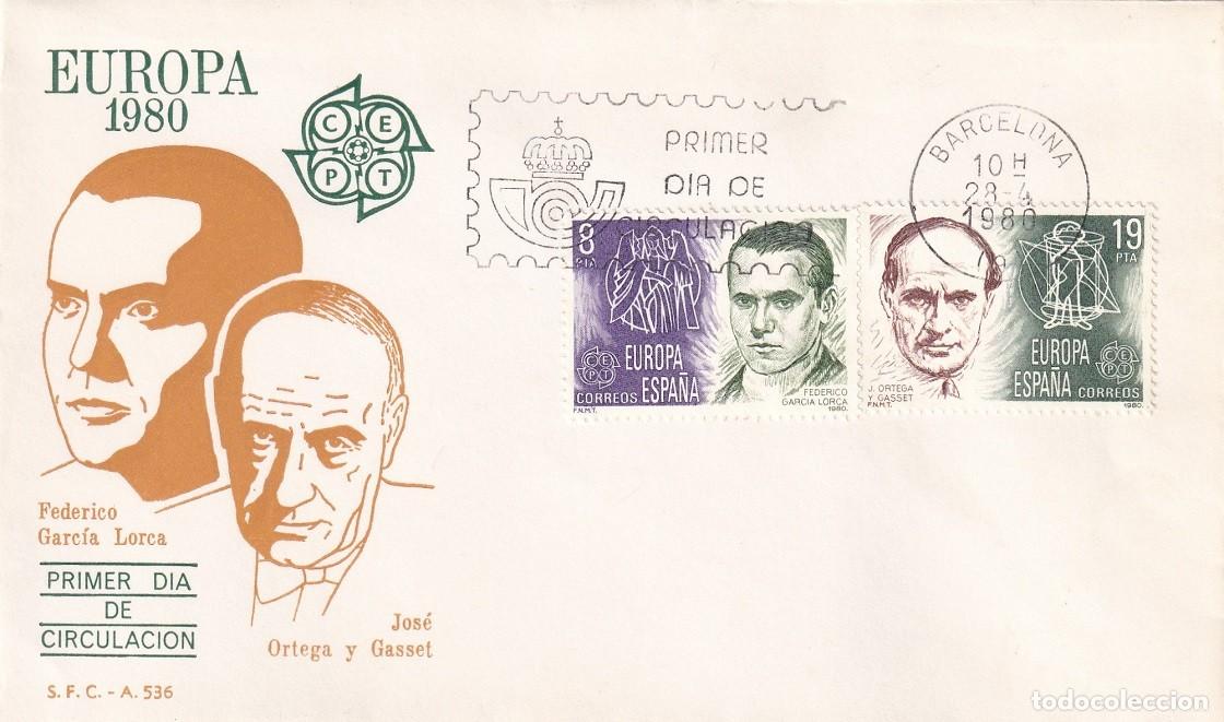 Sellos: SPD Barcelona 1980 - Europa CEPT - Federico Garc&iacute;a Lorca - Jos&eacute; Ortega y Gasset - Primer d&iacute;a