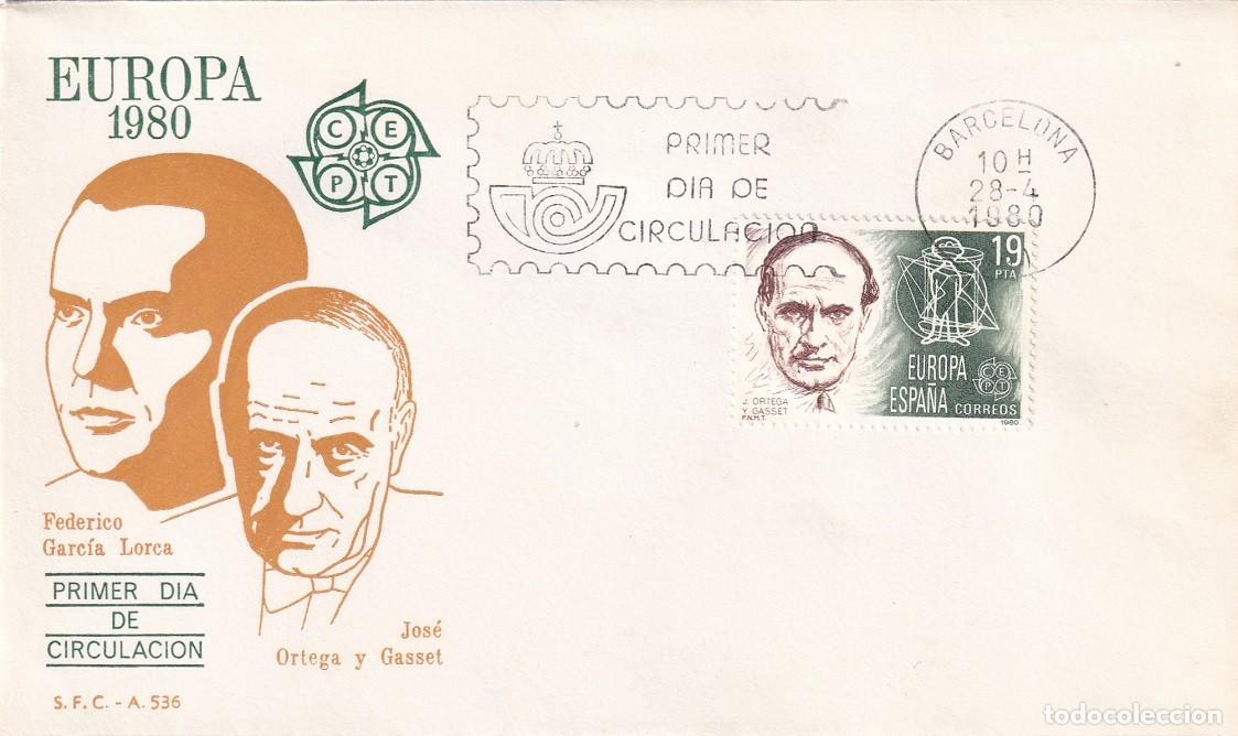 Sellos: SPD Barcelona 1980 - Europa CEPT - Federico Garc&iacute;a Lorca - Jos&eacute; Ortega y Gasset - Primer d&iacute;a
