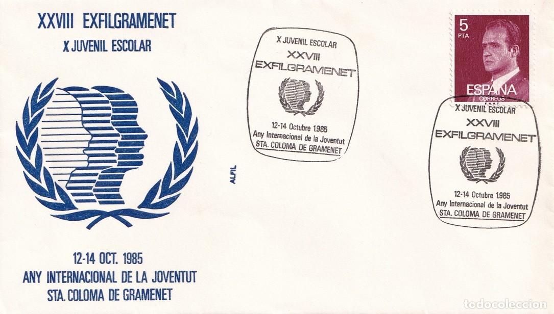 Sellos: Sobre Santa Coloma de Gramenet 1985 Alfil - XXVIII Exfilgrament X Juvenil escolar - Any Internaciona