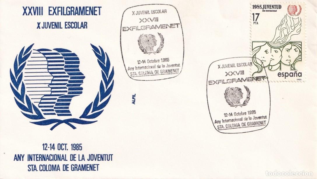 Sellos: Sobre Santa Coloma de Gramenet 1985 Alfil - XXVIII Exfilgrament X Juvenil escolar - Any Internaciona