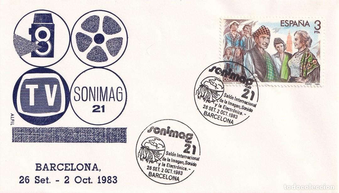 Sellos: Sobre Alfil Barcelona 1983 - Sonimag 21 - XXI Sal&oacute;n de la imagen sonido y electr&oacute;nica - Matasellos