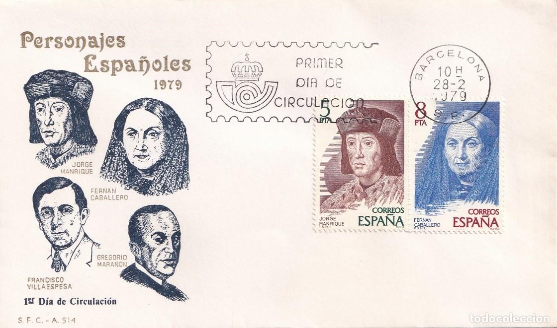 Sellos: SPD Barcelona 1979 - Personajes espa&ntilde;oles - Gregorio Mara&ntilde;&oacute;n - Jorge Manrique - Fern&aacute;n Caballero