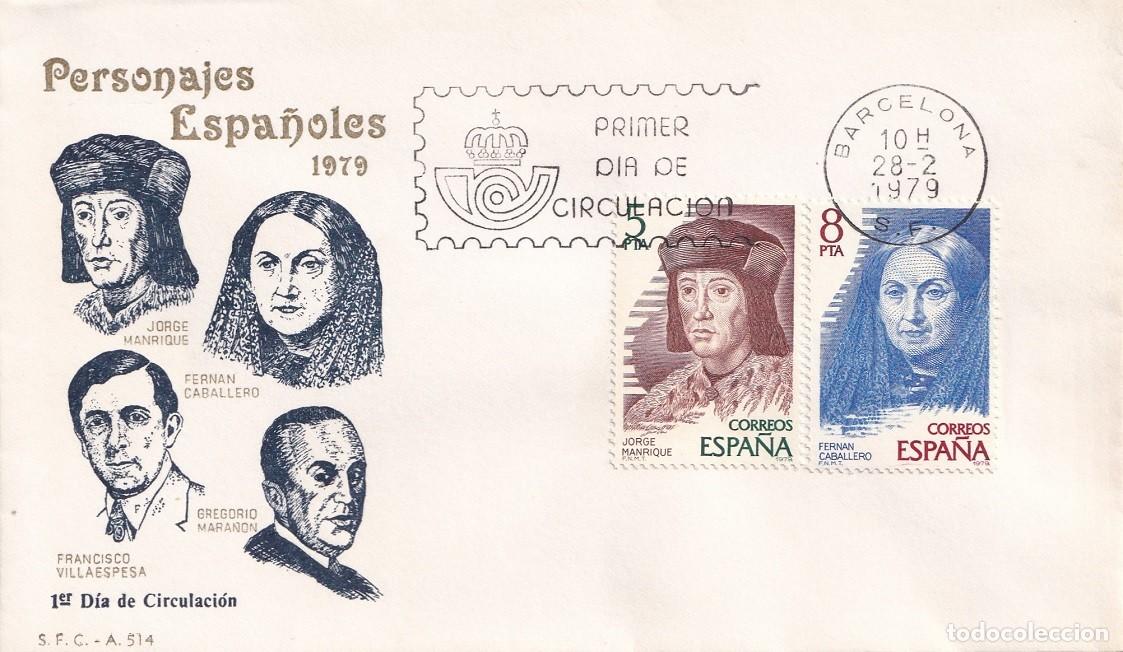 Sellos: SPD Barcelona 1979 - Personajes espa&ntilde;oles - Gregorio Mara&ntilde;&oacute;n - Jorge Manrique - Fern&aacute;n Caballero