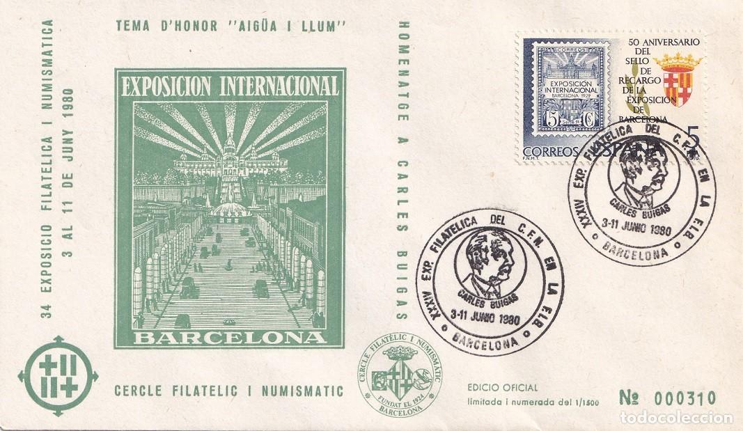 Francobolli: Sobre Barcelona 1980 - 34 Exposici&oacute; Filat&egrave;lica i Numism&agrave;tica Tema d'honor Aig&uuml;a i llum - 310/500