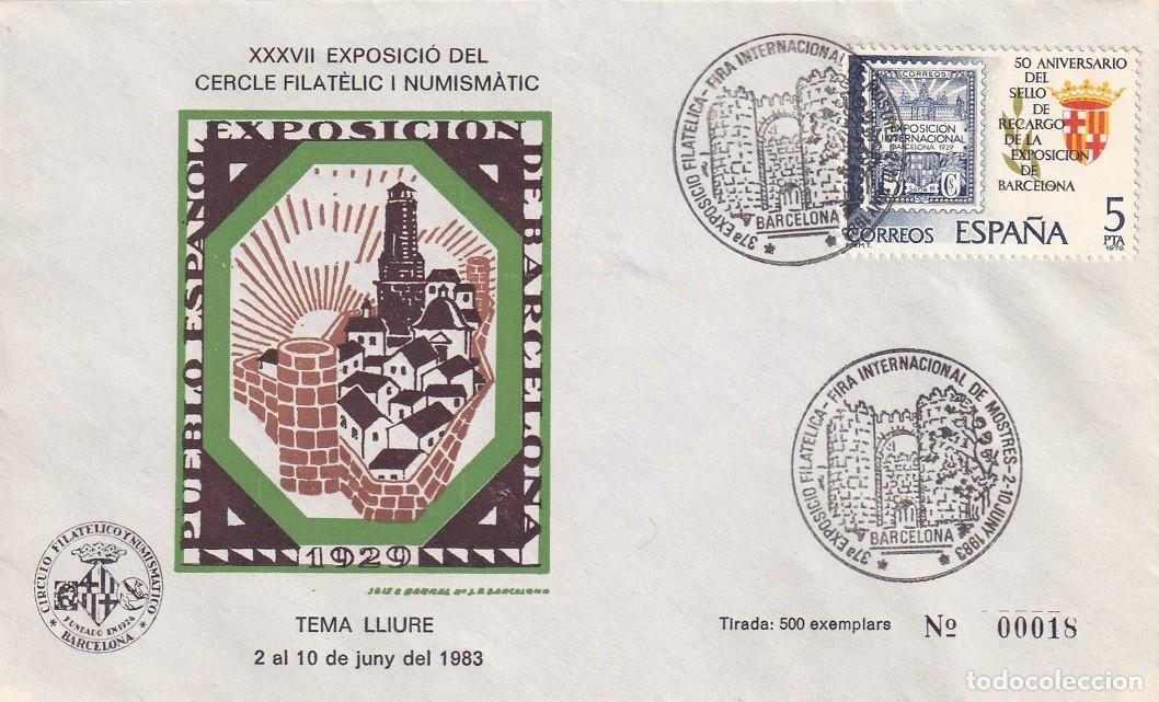 Sellos: Sobre numerado Barcelona 1983 - XXXVII Exposici&oacute; del Cercle Filat&egrave;lic i Numism&agrave;tic - Tema lliure