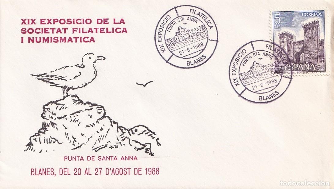 Sellos: Sobre Blanes 1988 - XIX Exposici&oacute; de la Societat Filat&egrave;lica i Numism&agrave;tica - Punta de Santa Anna
