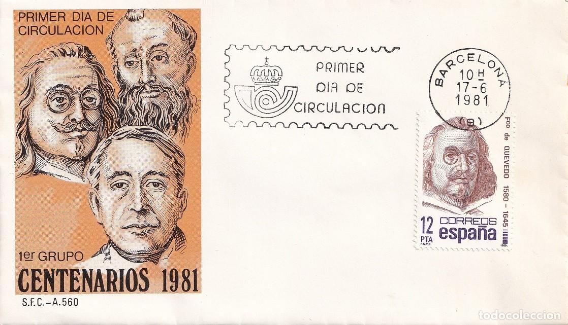 Sellos: SPD Barcelona 1981 - 1er grupo Centenarios 1981 - Francisco de Quevedo - Primer d&iacute;a circulaci&oacute;n FDC