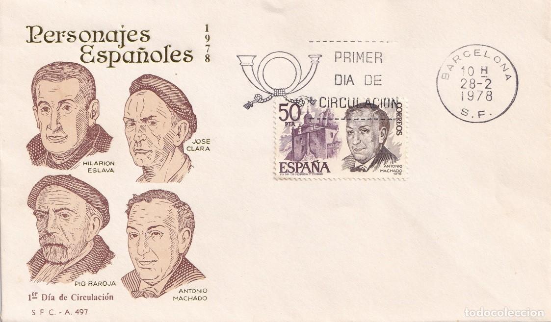 Sellos: SPD Barcelona 1978 - Personajes espa&ntilde;oles - Antonio Machado 1875-1939, escritor - Primer d&iacute;a